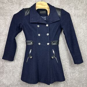GUESS Peacoat Jacket Women's Wool Blend Double Breasted‎ Navy Size Small